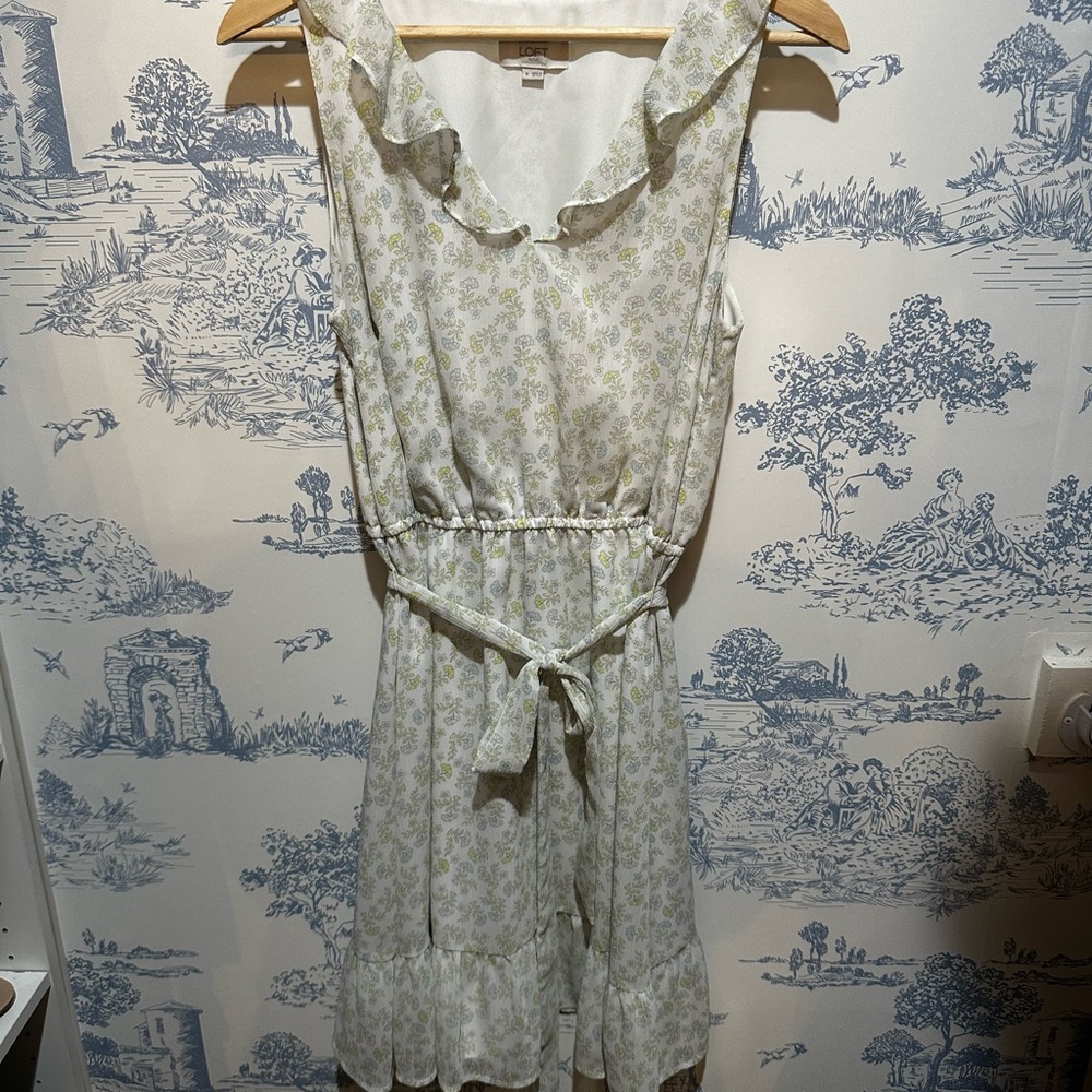 Floral Ruffle Sleeveless Dress with Belt